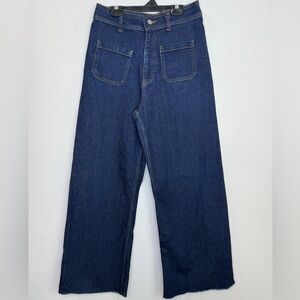 Zara Wide Leg Raw Hem Dark Wash Jeans Womens US 8